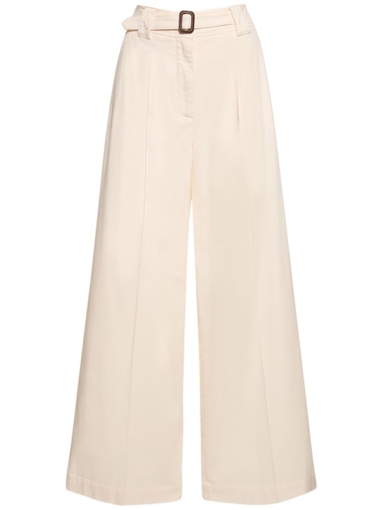 Weekend Max Mara: Pino belted cotton canvas wide pants - Ivory - women_0 | Luisa Via Roma