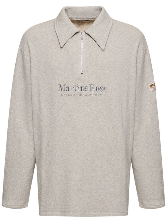 Martine Rose: Logo print half-zip cotton polo sweater - men_0 | Luisa Via Roma