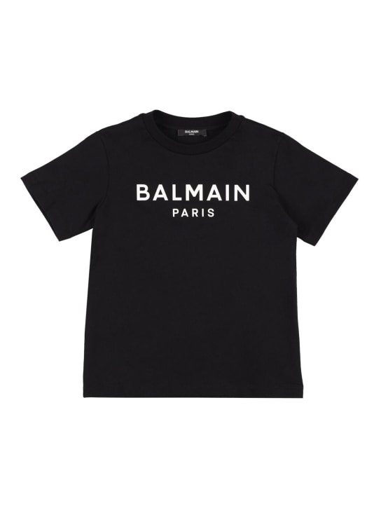 Balmain: Organic cotton jersey t-shirt - Black - kids-girls_0 | Luisa Via Roma