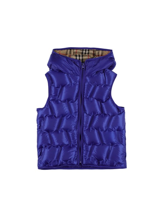 Burberry: Reversible Check print nylon down vest - Blue/Beige - kids-boys_0 | Luisa Via Roma