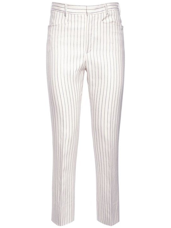 Tom Ford: Wool & silk pinstriped high rise pants - Multi Ivory - women_0 | Luisa Via Roma