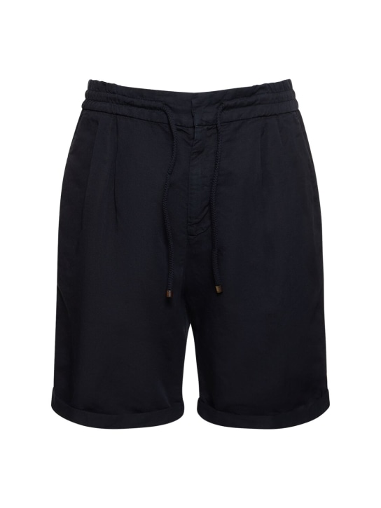 Brunello Cucinelli: Cotton & linen Bermuda shorts - Lacivert - men_0 | Luisa Via Roma