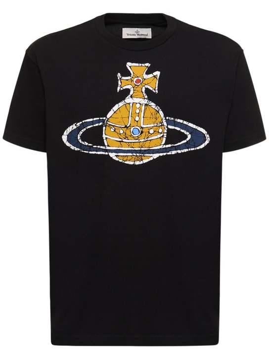Vivienne Westwood: T-shirt in jersey di cotone con logo - Nero - men_0 | Luisa Via Roma