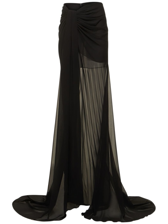 Mônot: Jupe longue en georgette drapée avec traîne - Noir - women_0 | Luisa Via Roma