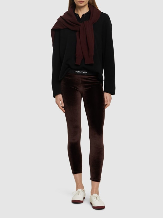 Tom Ford: Velvet logo high waist leggings - Brown - women_1 | Luisa Via Roma