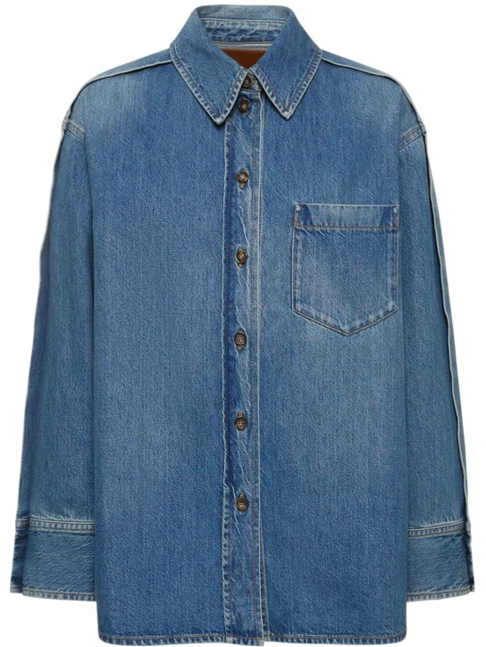 Victoria Beckham: Chemise oversize en denim à plis - Bleu - women_0 | Luisa Via Roma
