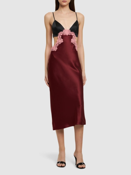 Fleur Du Mal: Silk & lace cutout slip midi dress - Kırmızı - women_1 | Luisa Via Roma
