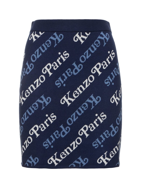 Kenzo Paris: Minifalda de algodón y lana - Azul - women_0 | Luisa Via Roma