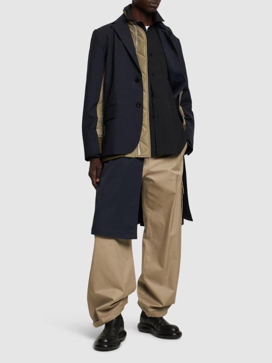 Sacai: Veste en sergé de nylon & blazer cintré - Navy/Khaki/Beige - men_1 | Luisa Via Roma