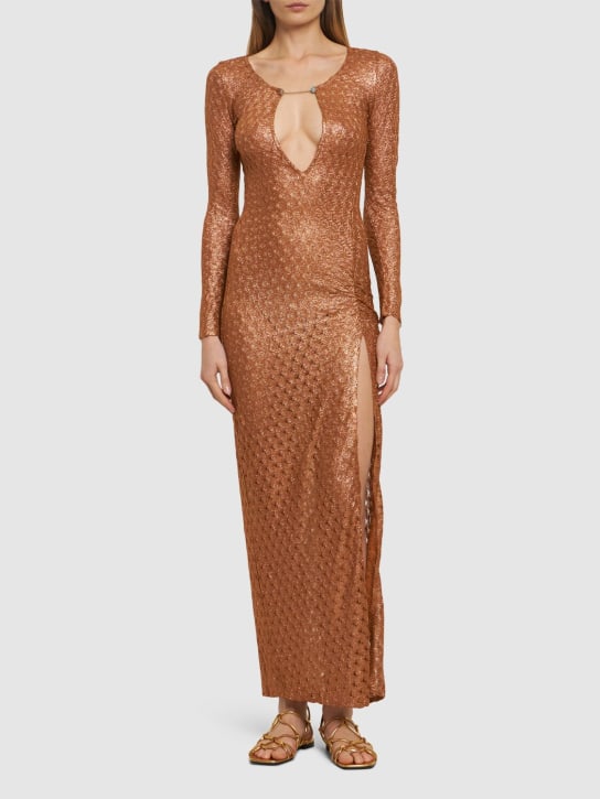 Missoni: Bedrucktes, langes Kleid mit V-Ausschnitt - Bronze - women_1 | Luisa Via Roma