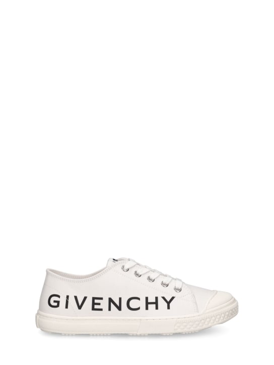 Givenchy: Baskets en toile à logo - Blanc - kids-boys_0 | Luisa Via Roma
