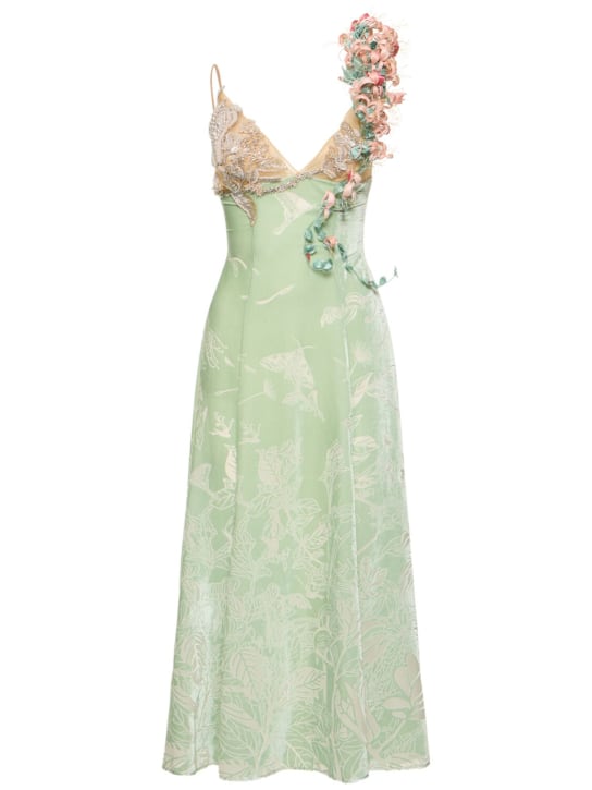 MITHRIDATE: Embroidered printed silk midi dress - Green/Multi - women_0 | Luisa Via Roma