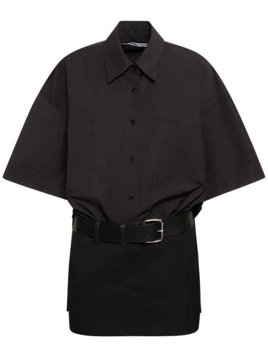 Alexander Wang: Mini cotton shirt dress w/ leather belt - Black - women_0 | Luisa Via Roma