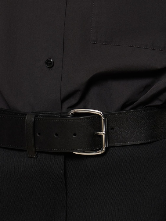 Alexander Wang: Mini cotton shirt dress w/ leather belt - Siyah - women_1 | Luisa Via Roma