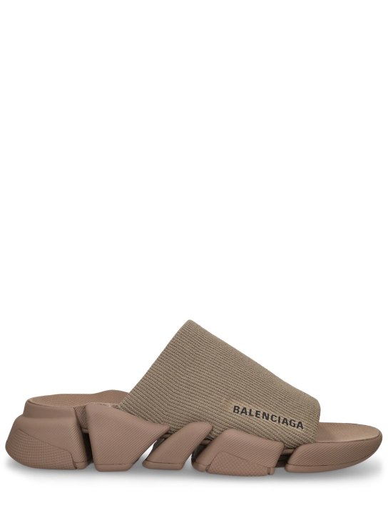 Balenciaga: 30mm Speed 2 knit slide sandals - Taupe - women_0 | Luisa Via Roma