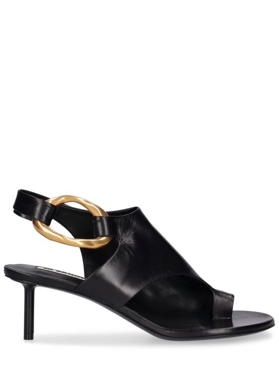 Jil Sander: 60mm Leather round ring sandals - Siyah - women_0 | Luisa Via Roma