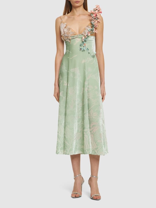 MITHRIDATE: Embroidered printed silk midi dress - Green/Multi - women_1 | Luisa Via Roma