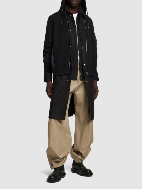 Sacai: Cotton sweat & nylon twill hoodie - Black - men_1 | Luisa Via Roma