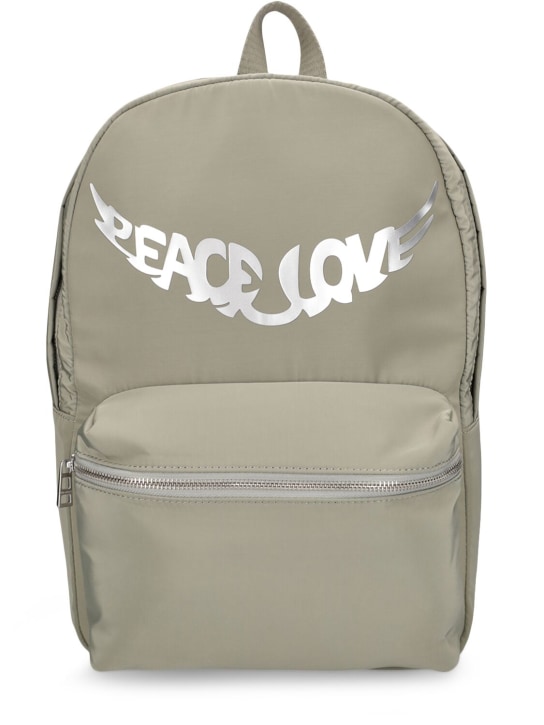 Zadig&Voltaire: Printed logo nylon backpack - Haki - kids-boys_0 | Luisa Via Roma