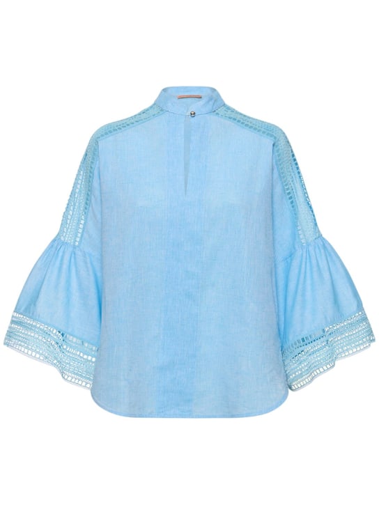 Ermanno Scervino: Linen long sleeve blouse shirt - Açık Mavi - women_0 | Luisa Via Roma