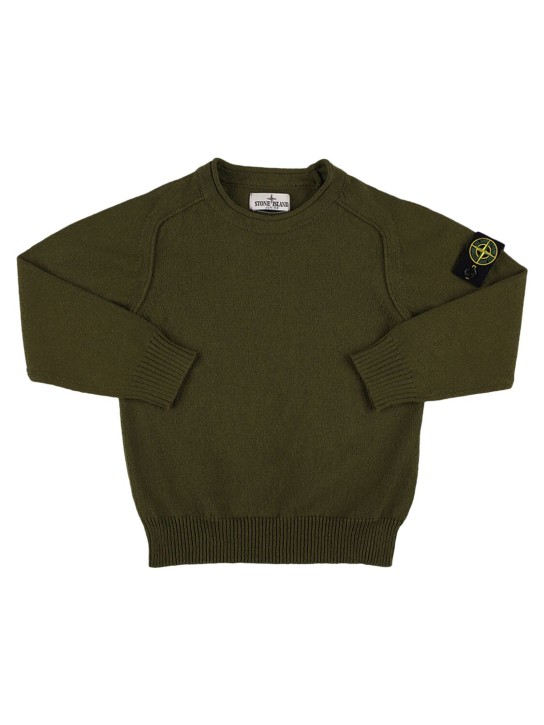Stone Island: Suéter de punto de algodón orgánico - Verde Oscuro - kids-boys_0 | Luisa Via Roma