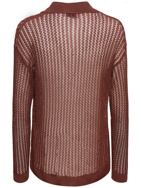 Bonsai: Oversize viscose & nylon knit l/s polo - Brown - men_4 | Luisa Via Roma