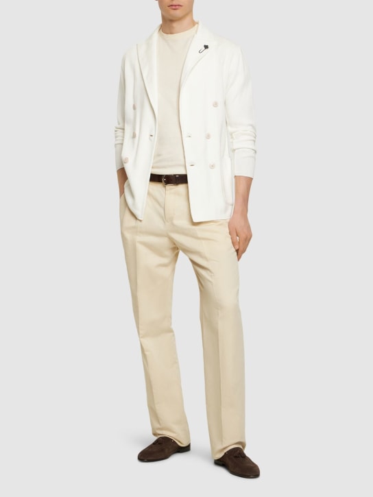Lardini: 双排扣棉质针织西服夹克 - 白色 - men_1 | Luisa Via Roma