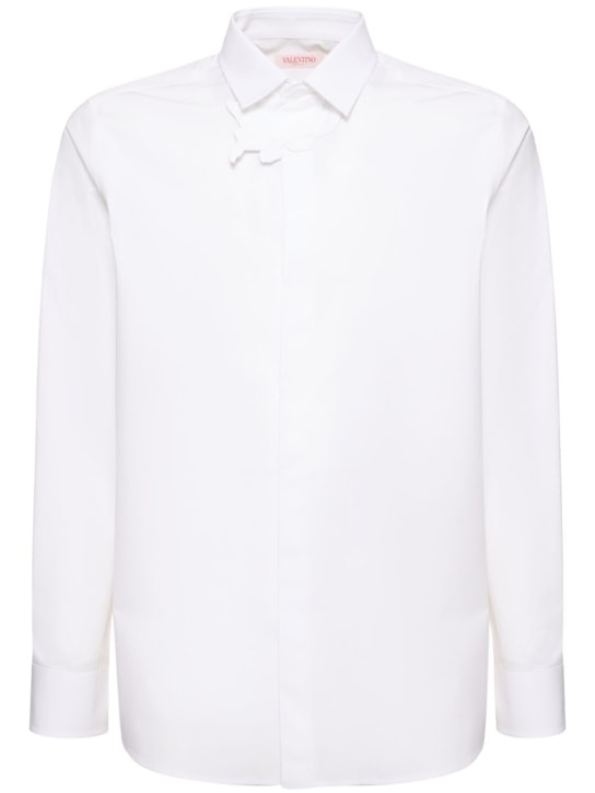 Valentino: 花朵装饰棉质衬衫 - 白色 - men_0 | Luisa Via Roma
