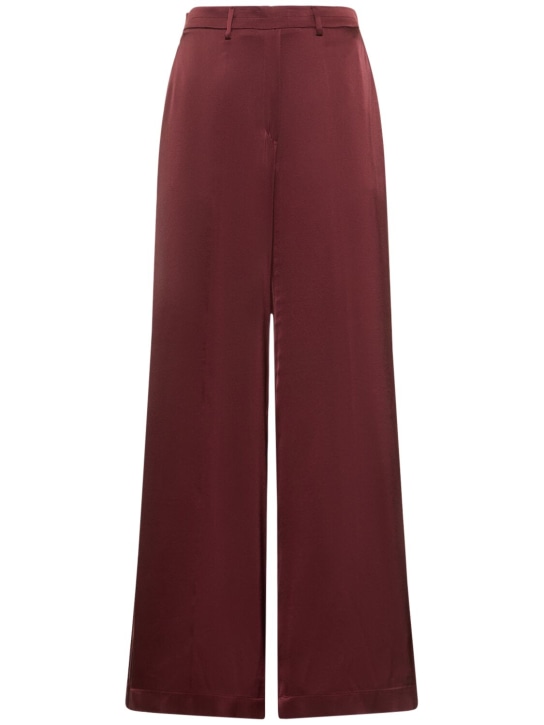 Forte_forte: Stretch silk satin wide pants - Kahverengi - women_0 | Luisa Via Roma