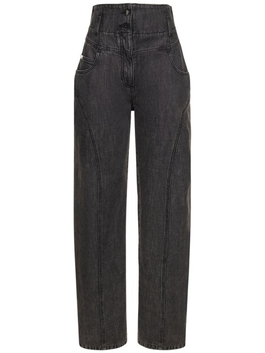 Alberta Ferretti: High waist denim straight jeans - Dark Grey - women_0 | Luisa Via Roma