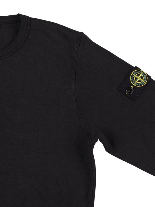 Stone Island: Sweat-shirt en coton mélangé avec patch logo - Noir - kids-boys_1 | Luisa Via Roma