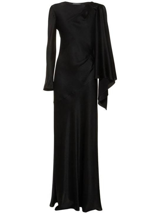 Alberta Ferretti: Long sleeve satin long dress - Black - women_0 | Luisa Via Roma