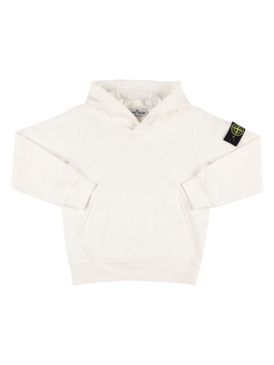 Stone Island: Hooded cotton sweatshirt w/ logo patch - White - kids-boys_0 | Luisa Via Roma