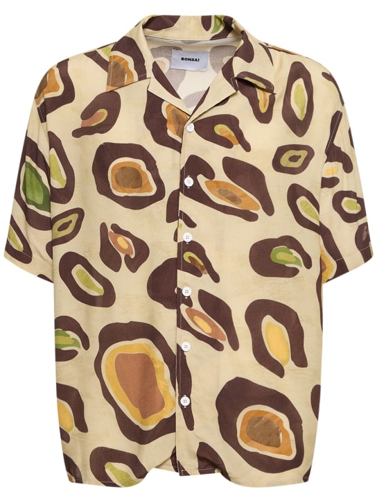 Bonsai: Printed viscose oversize s/s shirt - Bej - men_0 | Luisa Via Roma