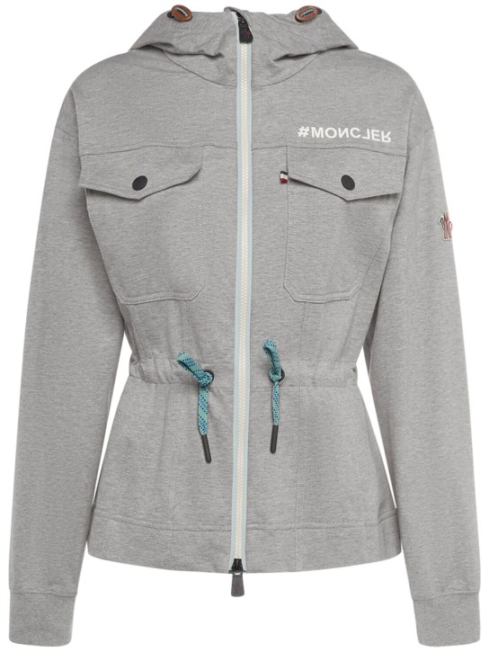 Moncler Grenoble: Hoodie aus Baumwolle mit Reißverschluss - Grau - women_0 | Luisa Via Roma