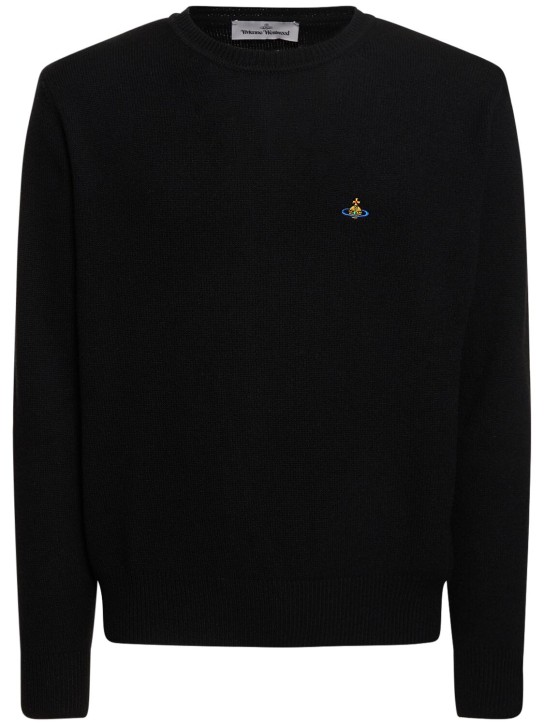 Vivienne Westwood: Suéter de punto de mohair bordado - Negro - men_0 | Luisa Via Roma