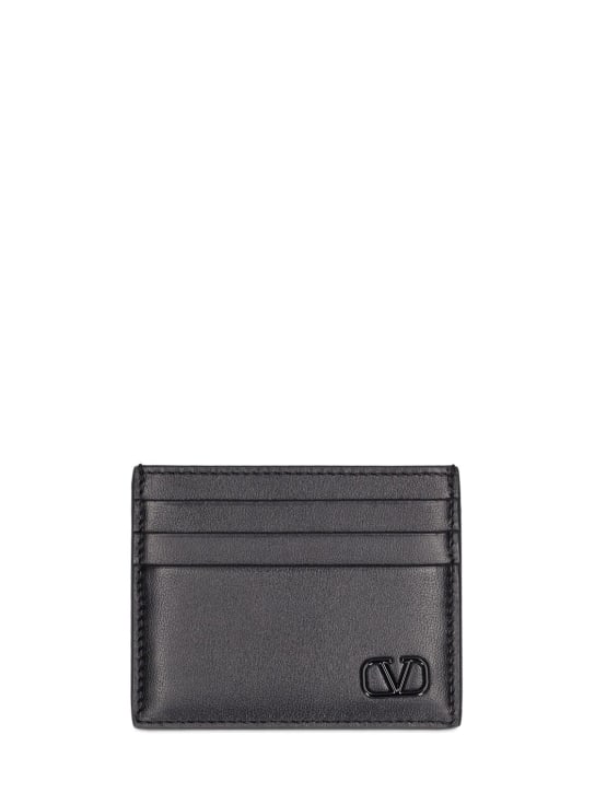 Valentino Garavani: Mini V logo leather card holder - Black - men_0 | Luisa Via Roma