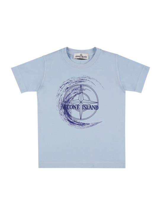 Stone Island: 棉质平纹针织T恤 - 浅蓝色 - kids-boys_0 | Luisa Via Roma