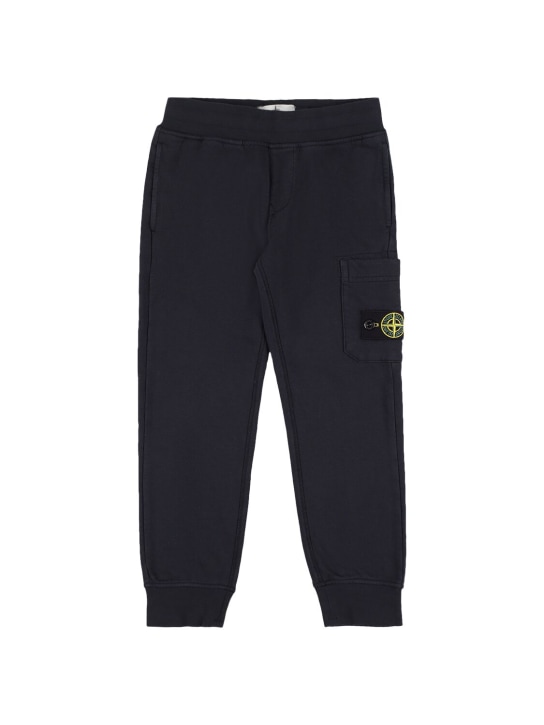 Stone Island: Organic cotton sweatpants w/ logo patch - Navy - kids-boys_0 | Luisa Via Roma