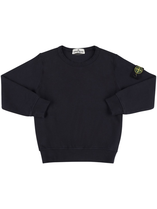 Stone Island: Cotton blend sweatshirt w/ logo patch - Navy - kids-boys_0 | Luisa Via Roma