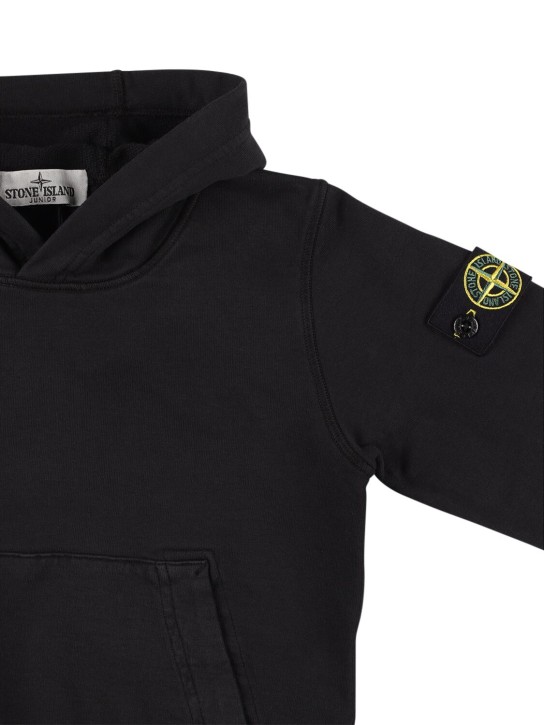 Stone Island: Sweat-shirt en coton à capuche avec patch logo - Noir - kids-boys_1 | Luisa Via Roma