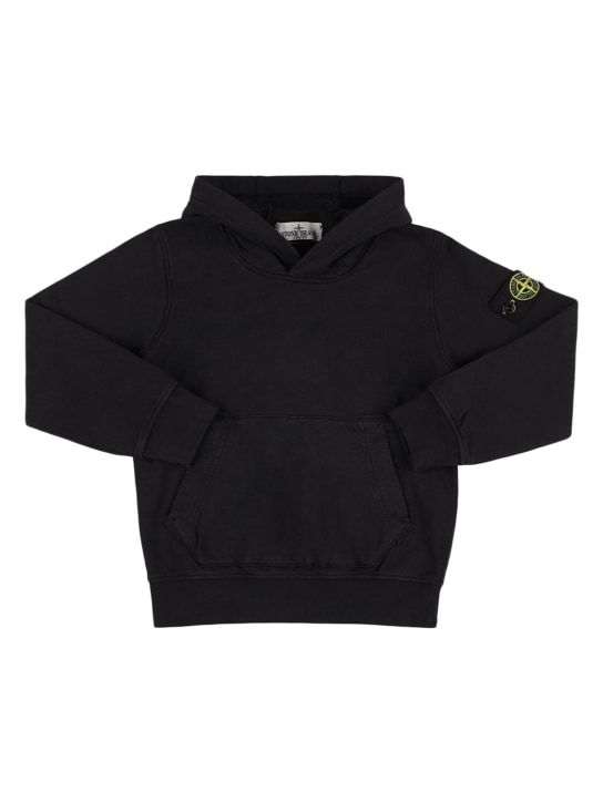 Stone Island: Hooded cotton sweatshirt w/ logo patch - Siyah - kids-boys_0 | Luisa Via Roma