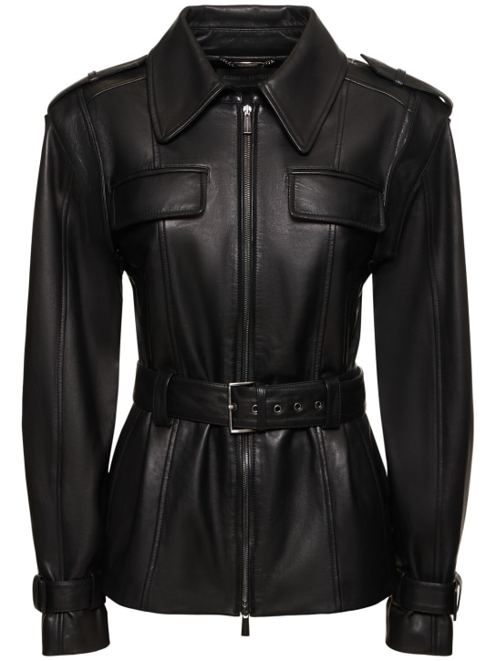 Alberta Ferretti: Belted leather jacket - Black - women_0 | Luisa Via Roma