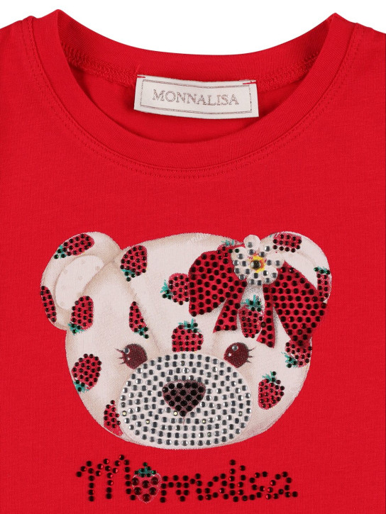 Monnalisa: T-shirt in jersey di cotone con stampa - Rosso - kids-girls_1 | Luisa Via Roma