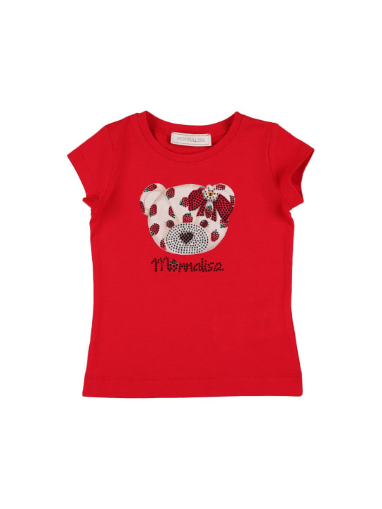Monnalisa: Printed cotton jersey t-shirt - Kırmızı - kids-girls_0 | Luisa Via Roma