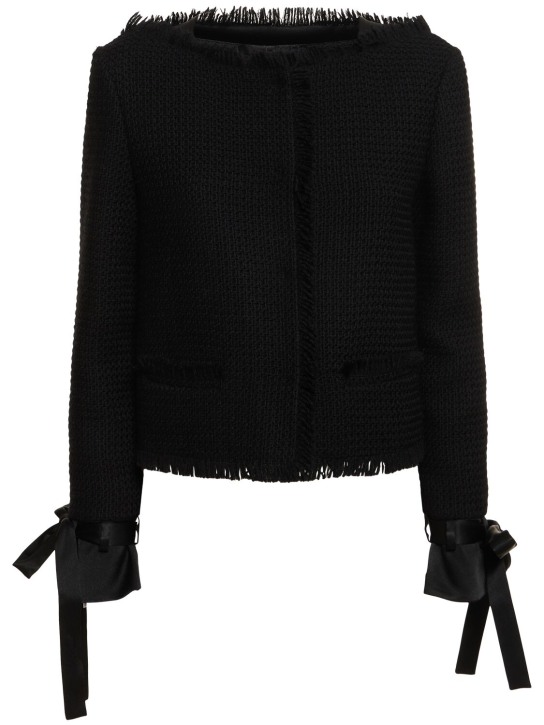 Alberta Ferretti: Wool collarless jacket w/ bow - Siyah - women_0 | Luisa Via Roma