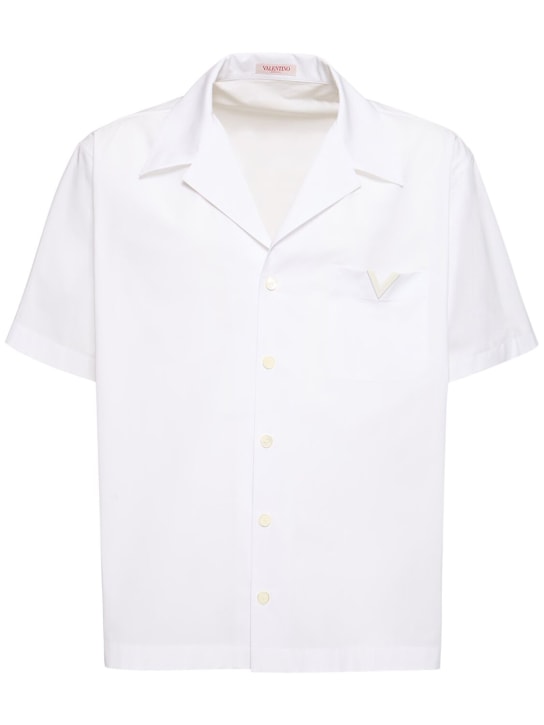 Valentino: Camisa de algodón con manga corta - Blanco - men_0 | Luisa Via Roma