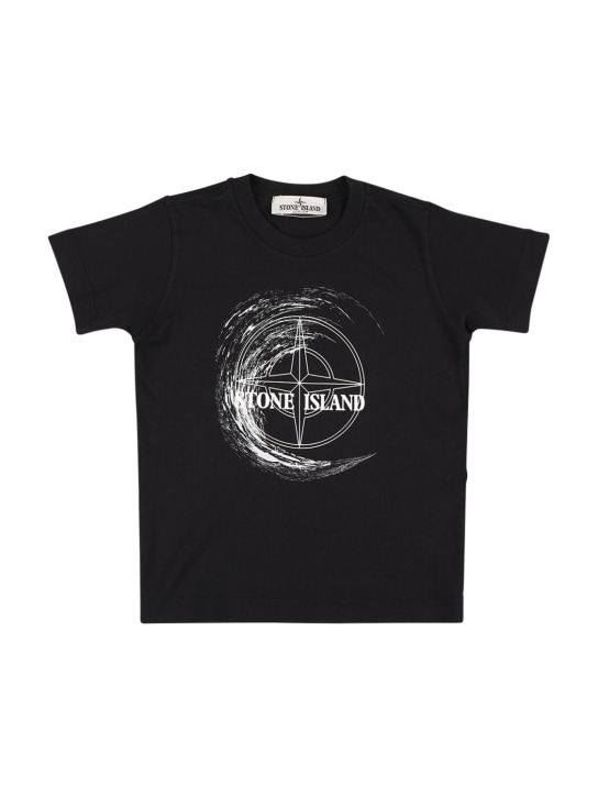 Stone Island: コットンジャージーTシャツ - ブラック - kids-boys_0 | Luisa Via Roma