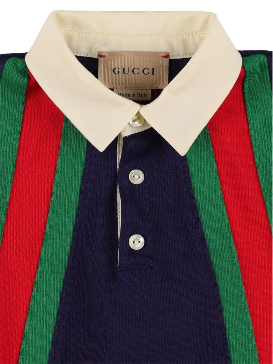 Gucci: Barboteuse en coton épais - Bleu Marine/Multi - kids-boys_1 | Luisa Via Roma