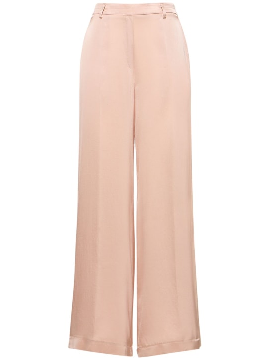 Forte_forte: Stretch silk satin wide pants - Pink - women_0 | Luisa Via Roma